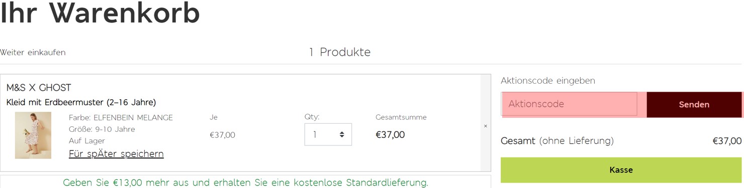 wie ist ein Mark & Spencer Gutscheincode einzulösen