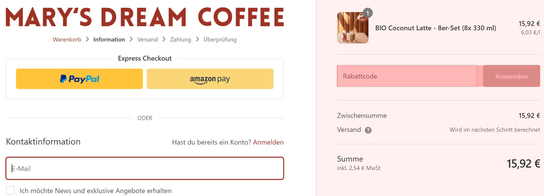 wie ist ein Mary’s Coffee Club Gutscheincode einzulösen