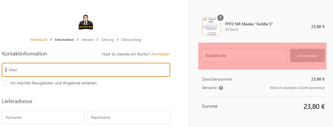 wie ist ein Maskelon Gutscheincode einzulösen