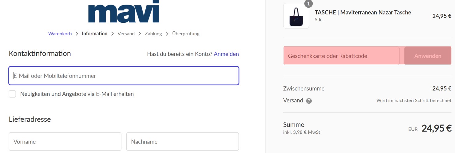 wie ist ein Mavi Gutscheincode einzulösen