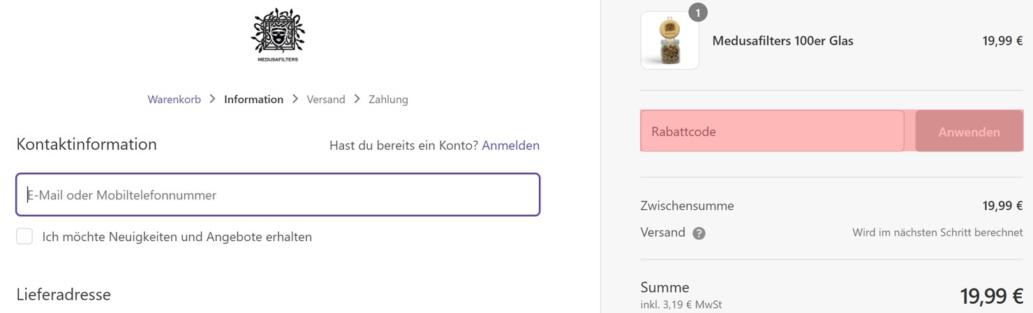 wie ist ein Medusafilters Gutscheincode einzulösen