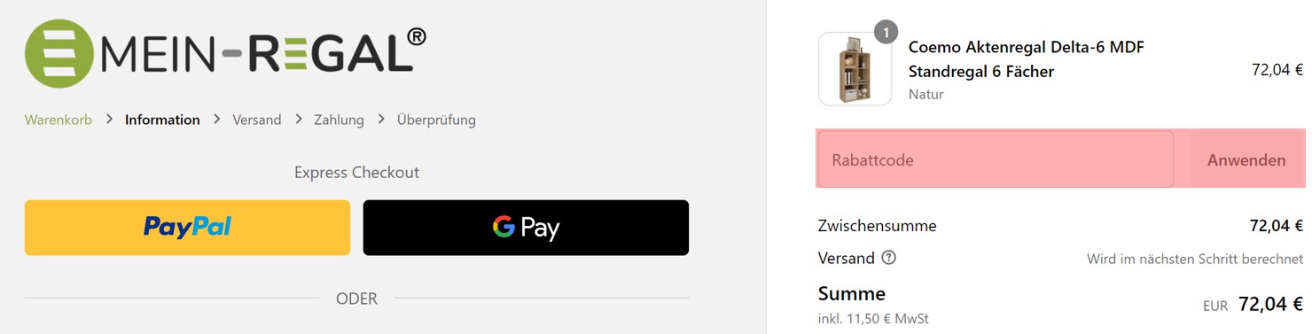 wie ist ein Mein-Regal Gutscheincode einzulösen
