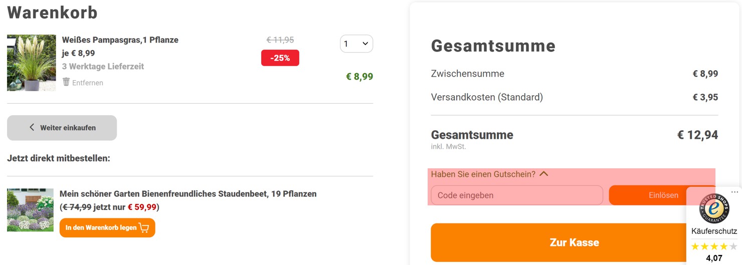 wie ist ein Mein schöner Garten Shop Gutscheincode einzulösen