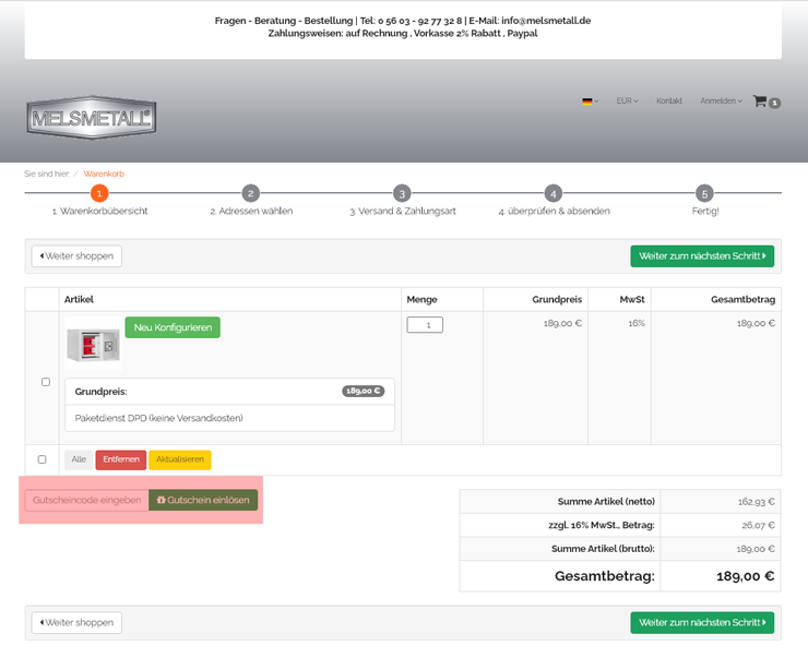 wie ist ein Melsmetall Gutscheincode einzulösen