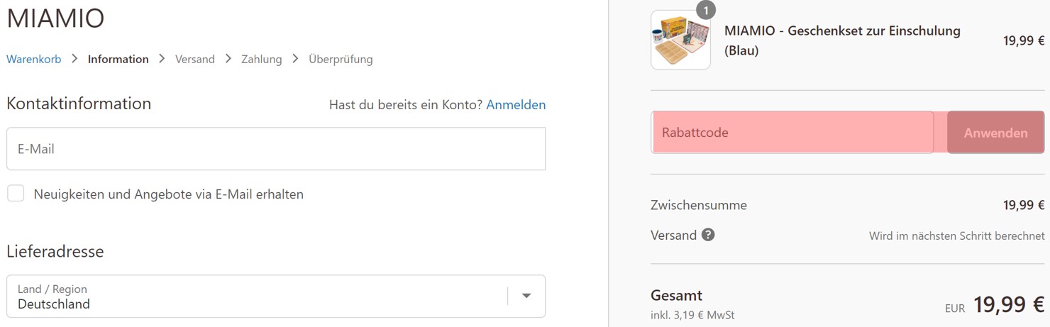 wie ist ein Miamio Gutscheincode einzulösen