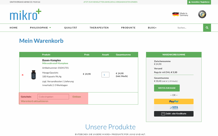 wie ist ein Mikro+ Gutscheincode einzulösen