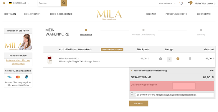 wie ist ein Mila Maison des Roses Gutscheincode einzulösen