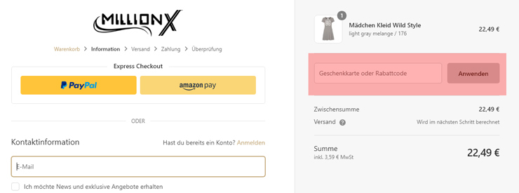 wie ist ein MillionX Gutscheincode einzulösen