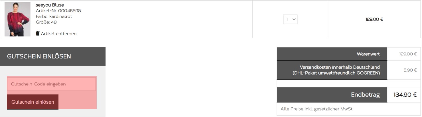wie ist ein mode58 Gutscheincode einzulösen