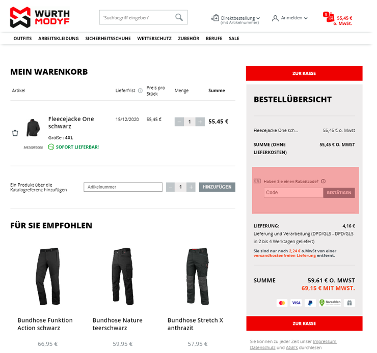 wie ist ein Würth Modyf  Gutscheincode einzulösen