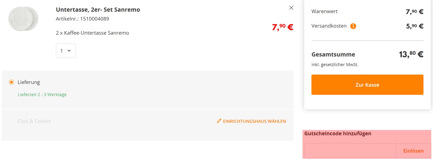 wie ist ein Möbel Kraft Gutscheincode einzulösen