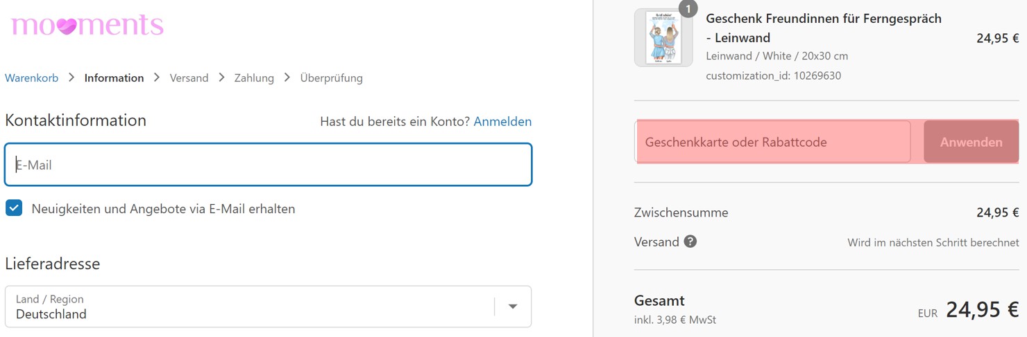 wie ist ein mooments Gutscheincode einzulösen