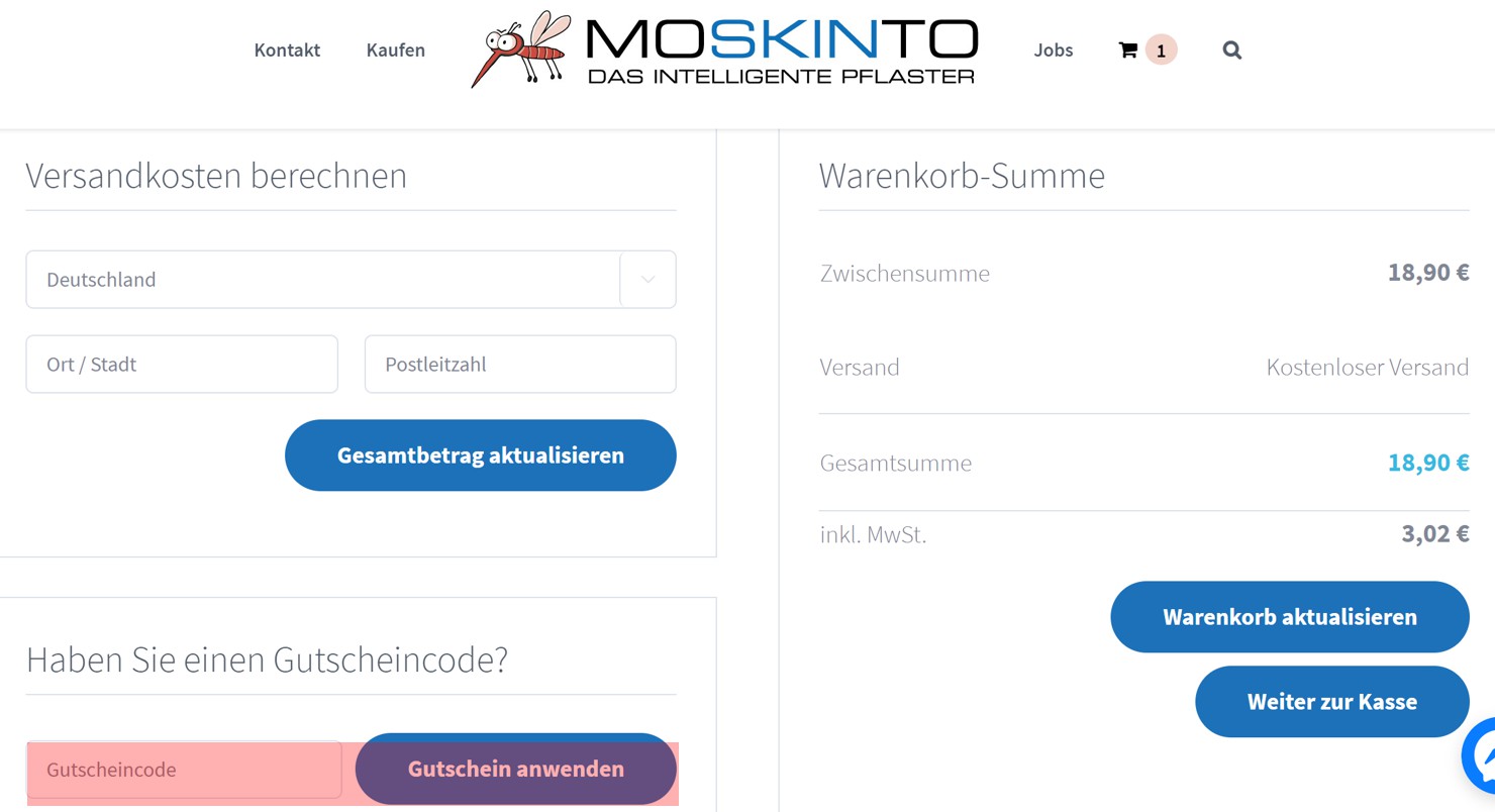 wie ist ein Moskinto Gutscheincode einzulösen