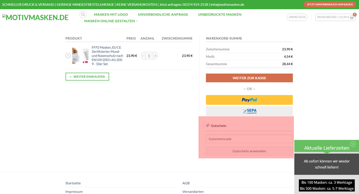 wie ist ein Motivmasken Gutscheincode einzulösen