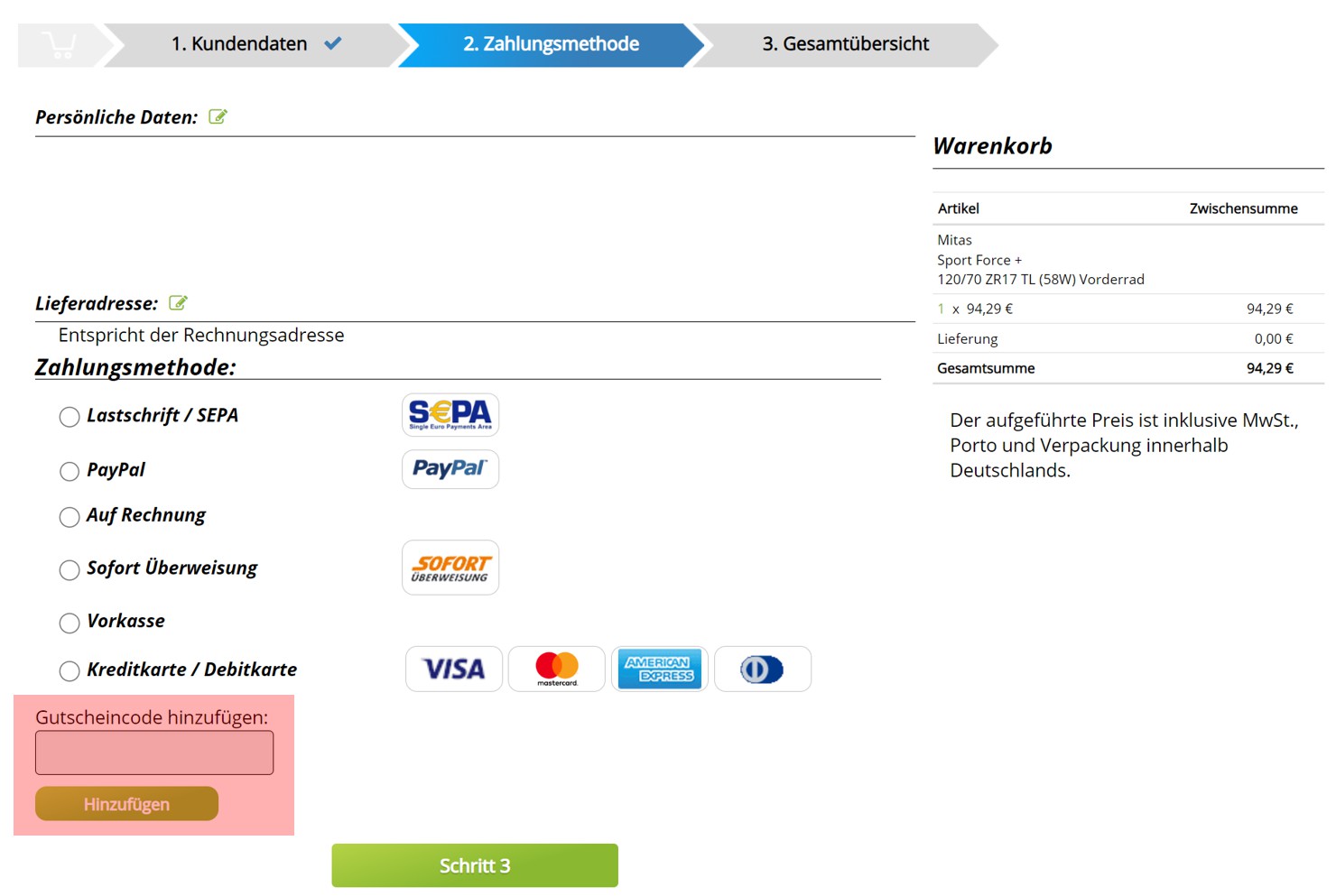 wie ist ein motorradreifendirekt.de Gutscheincode einzulösen