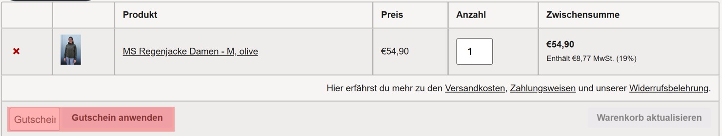 wie ist ein MS Equestrianwear Gutscheincode einzulösen