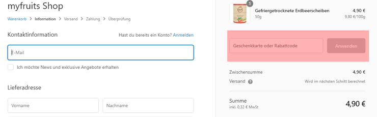 wie ist ein myfruits Gutscheincode einzulösen