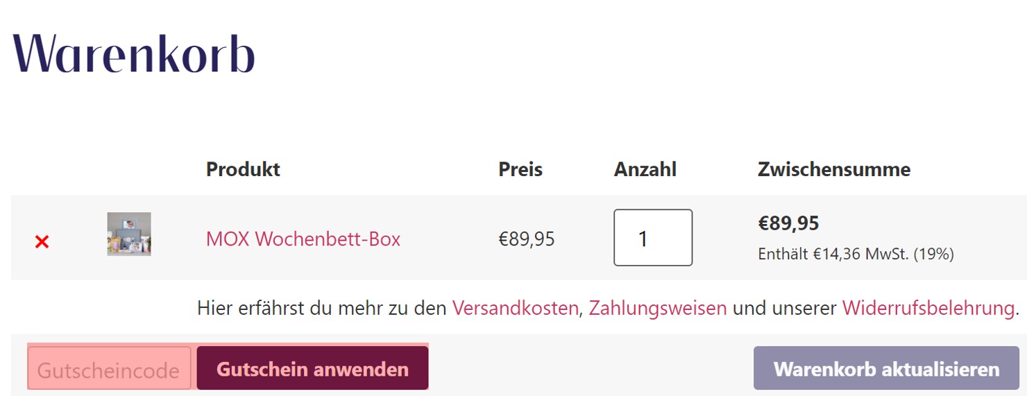 wie ist ein MyMoxBox Gutscheincode einzulösen