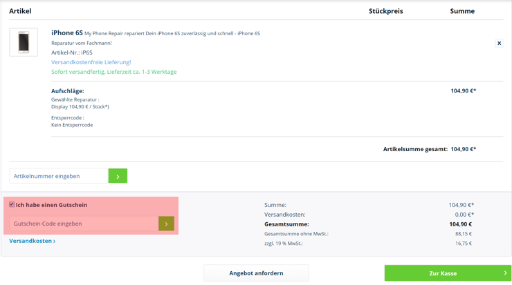 wo muss ein my phone repair Gutscheincode eingeloest werden