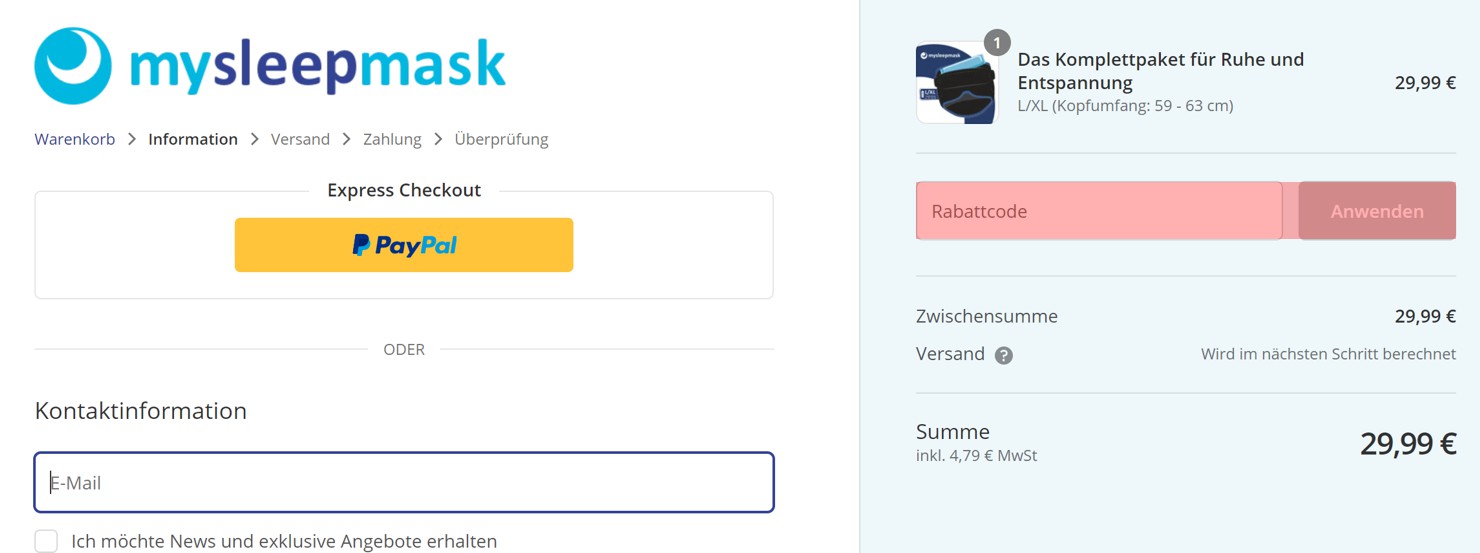 wie ist ein Mysleepmask Gutscheincode einzulösen