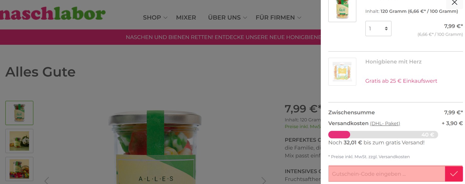 wie ist ein Naschlabor Gutscheincode einzulösen