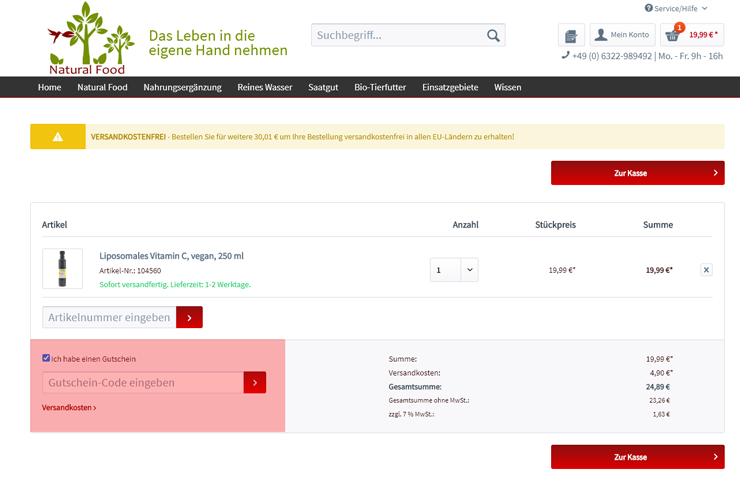 wie ist ein Naturalfoodshop Gutscheincode einzulösen