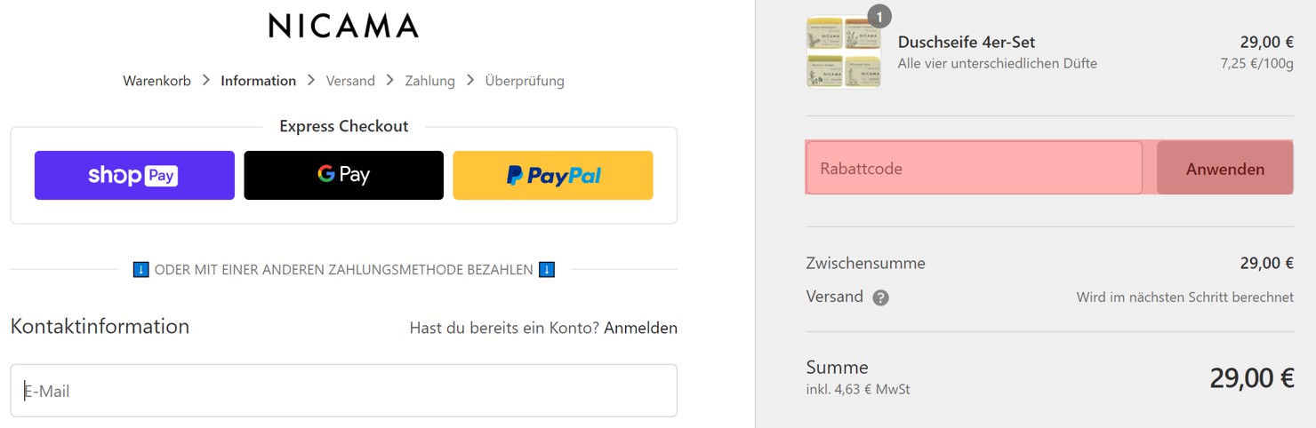 wie ist ein Nicama Gutscheincode einzulösen