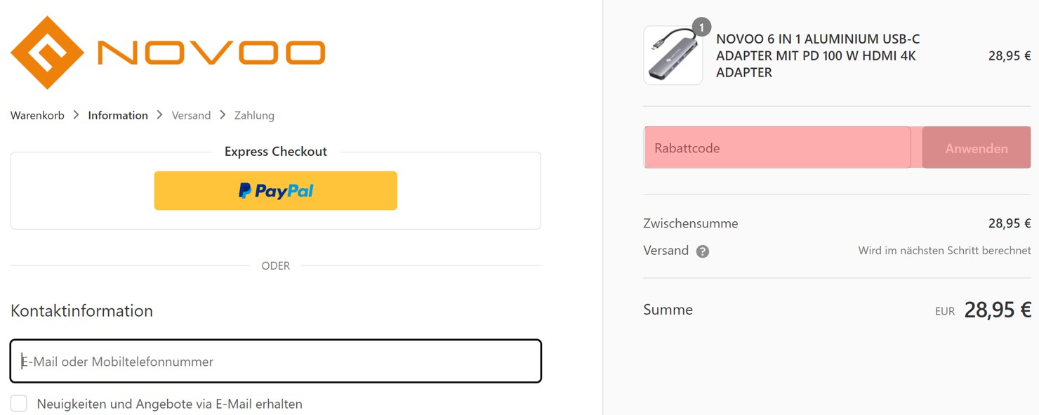 wie ist ein Novoo Gutscheincode einzulösen