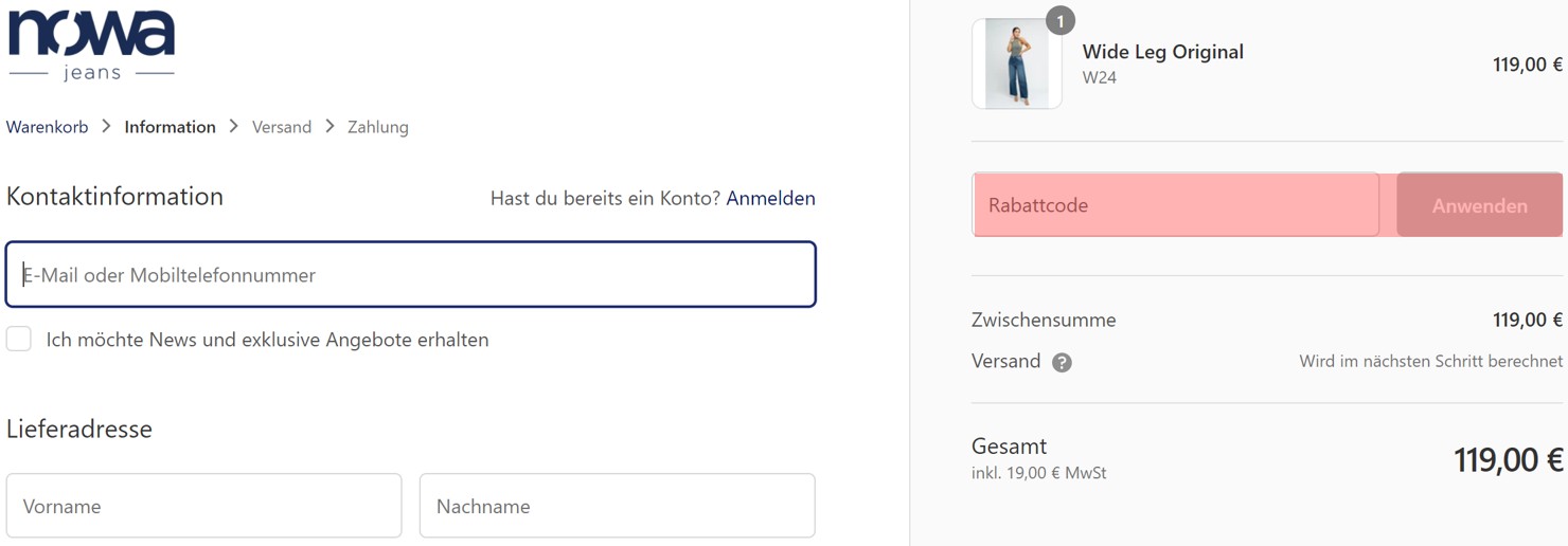 wie ist ein Nowa Jeans Gutscheincode einzulösen