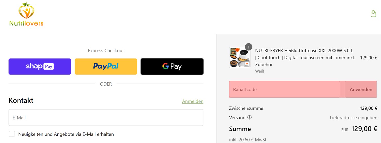 wie ist ein Nutrilovers Gutscheincode einzulösen