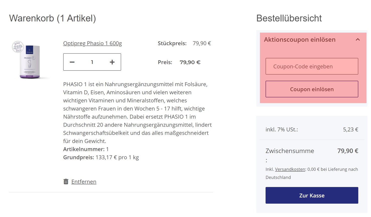 wie ist ein Optipreg Gutscheincode einzulösen