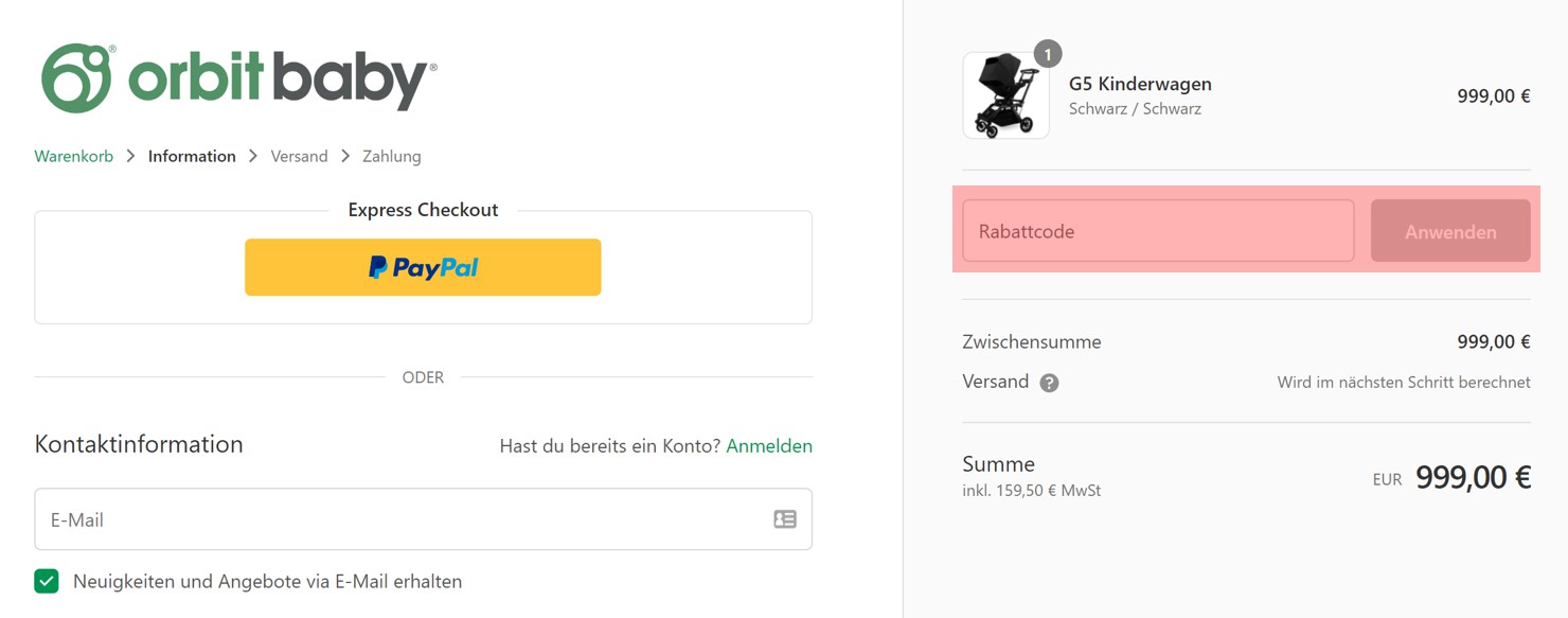 wie ist ein Oorbit Baby Europe Gutscheincode einzulösen