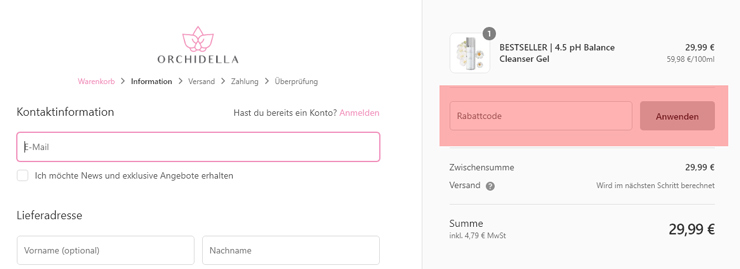 wie ist ein Orchidella Gutscheincode einzulösen