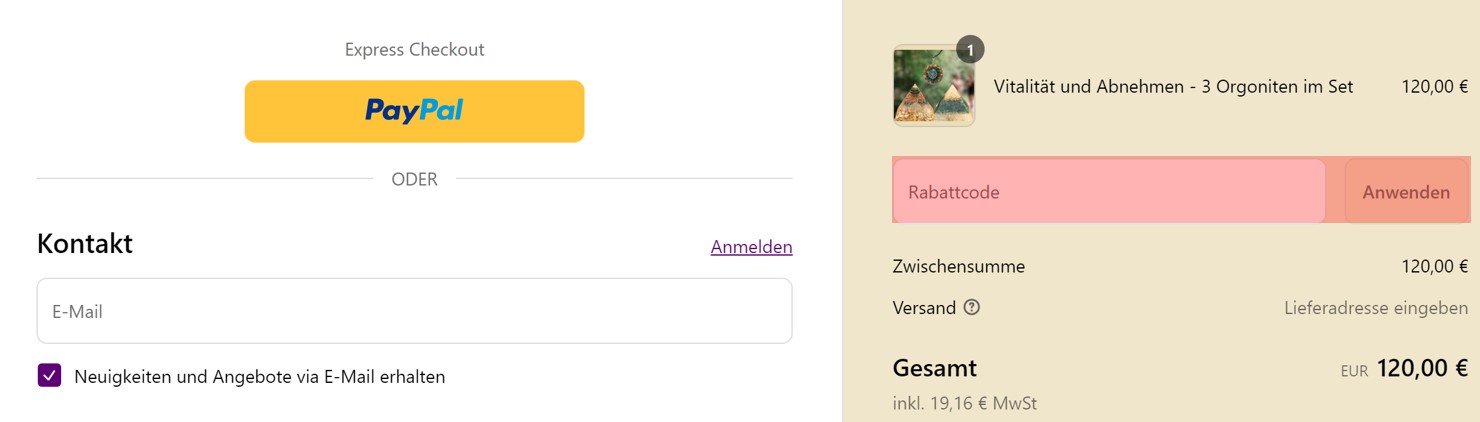wie ist ein Orgonic Art Gutscheincode einzulösen