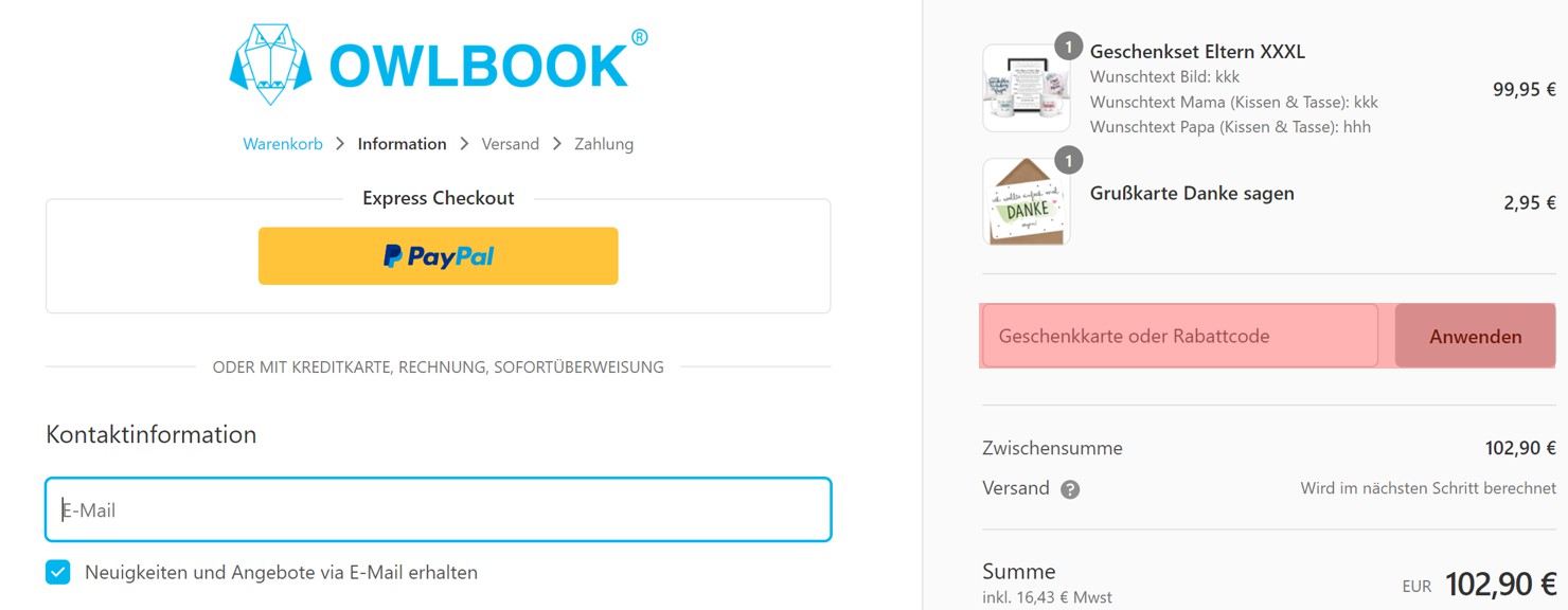 wie ist ein Owlbook Gutscheincode einzulösen