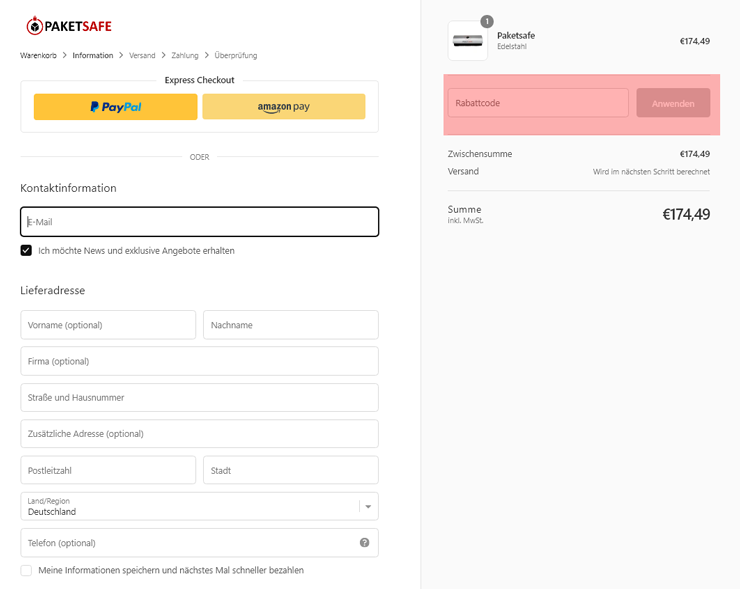 wie ist ein Paketsafe Gutscheincode einzulösen
