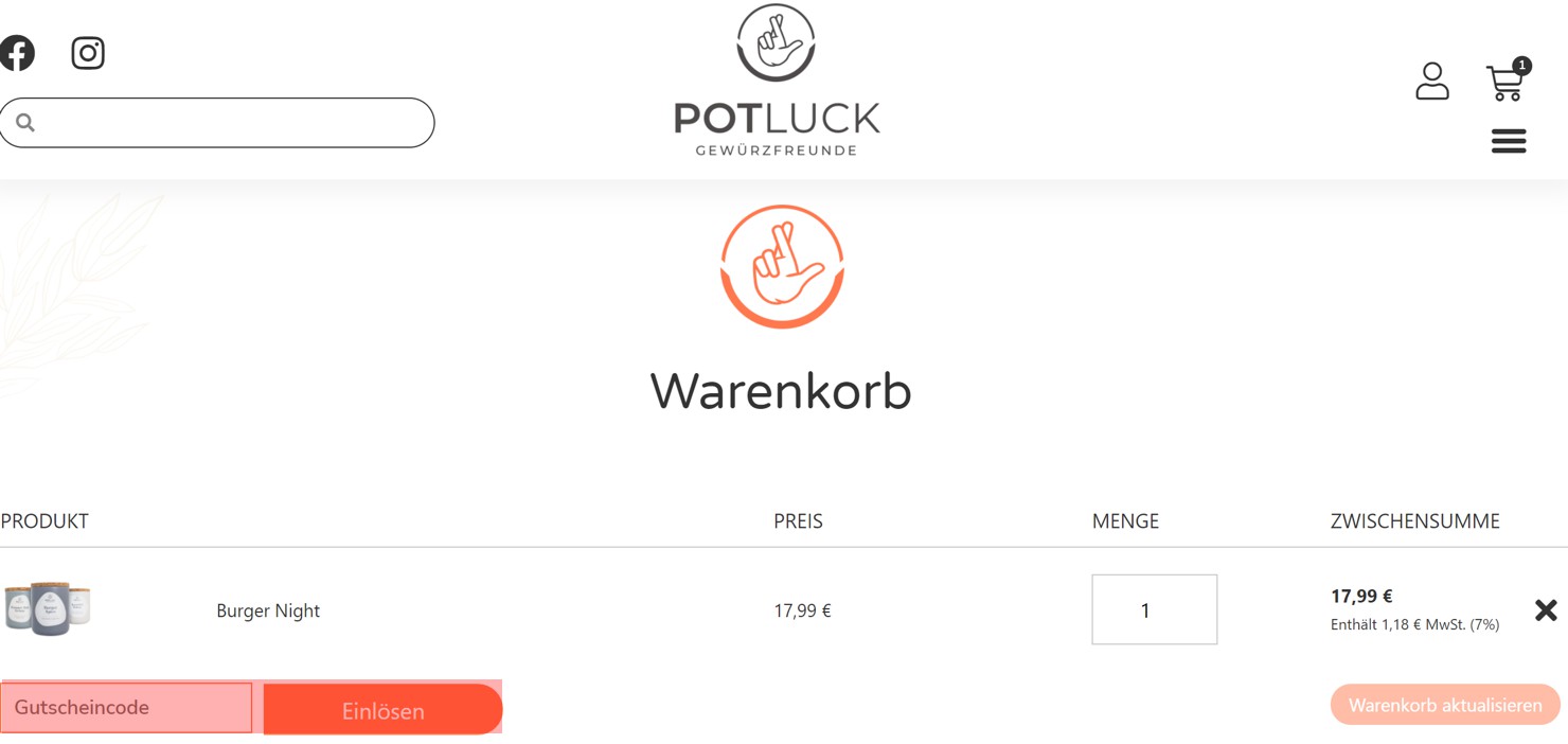 wie ist ein Potluck Gutscheincode einzulösen