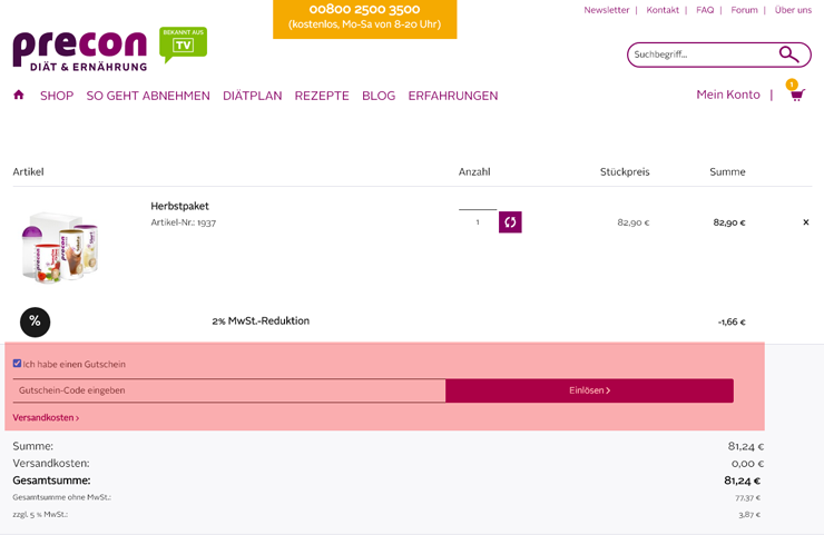 wie ist ein Precon Gutscheincode einzulösen