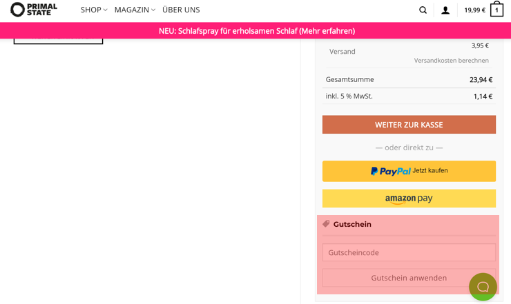 wie ist ein primal state Gutscheincode einzulösen