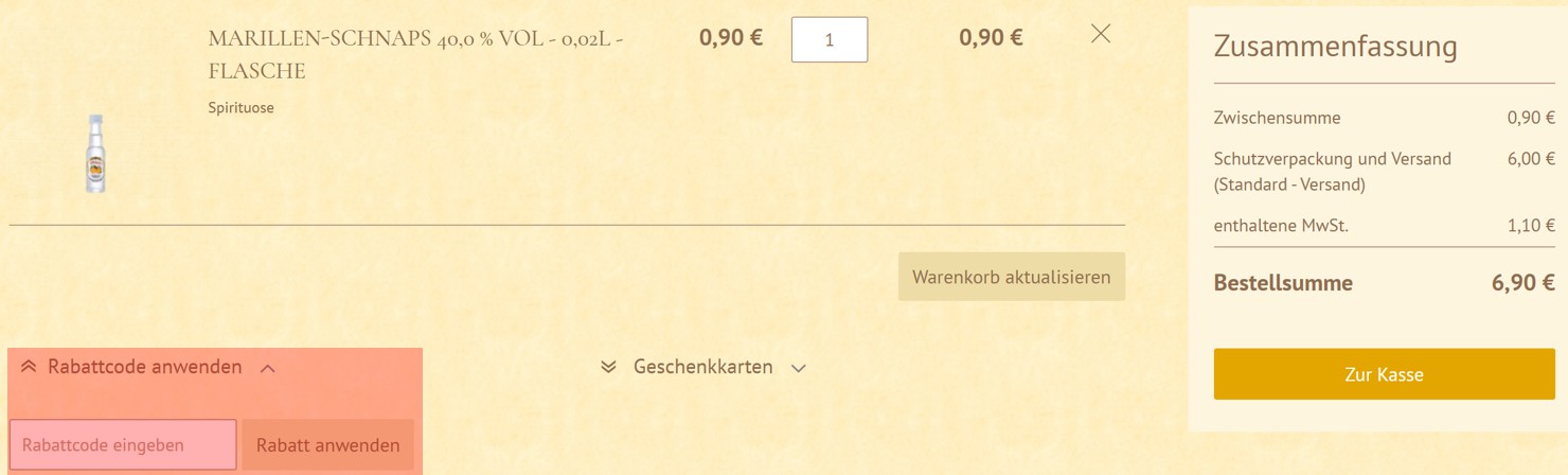 wie ist ein Prinz Fein-Brennerei Gutscheincode einzulösen