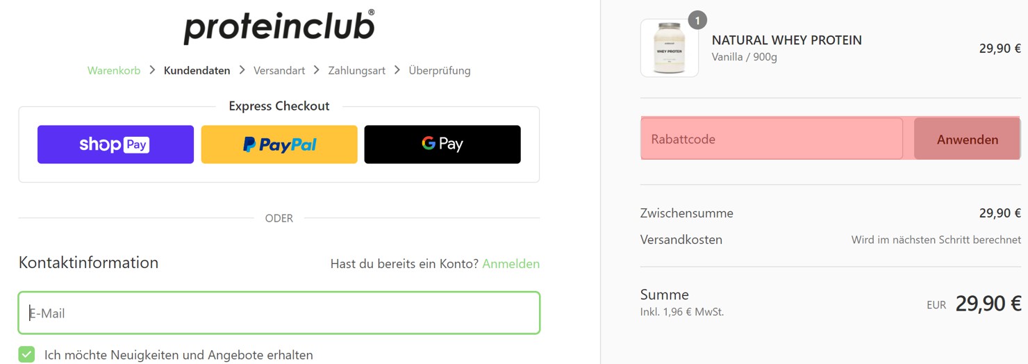 wie ist ein Proteinclub Gutscheincode einzulösen