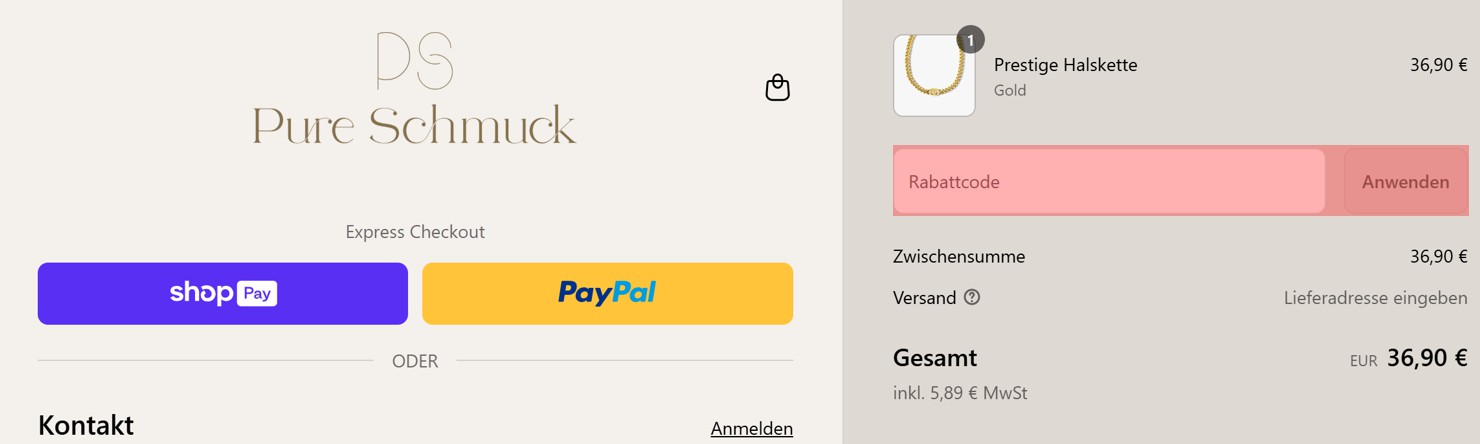 wie ist ein Pure Schmuck Gutscheincode einzulösen
