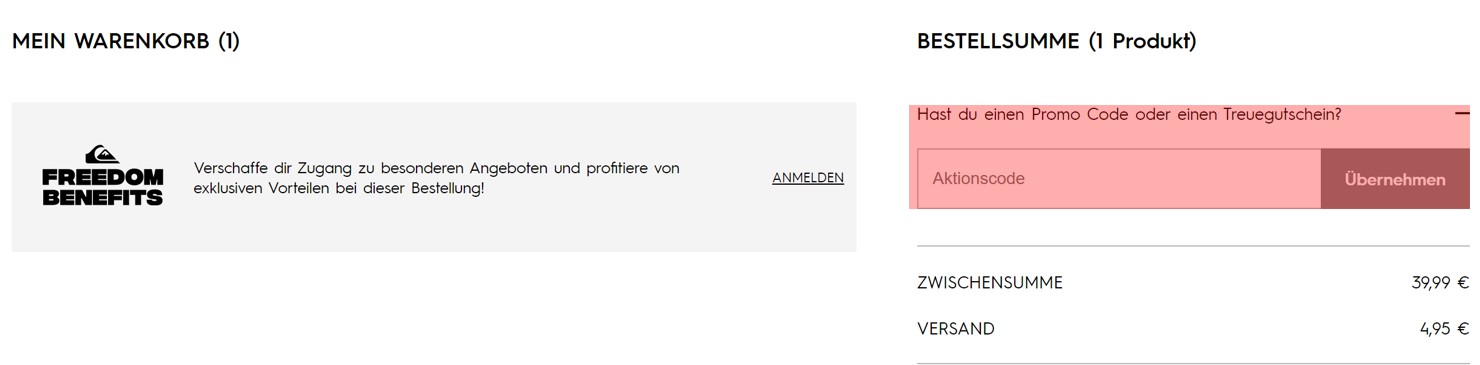 wie ist ein Quiksilver Gutscheincode einzulösen