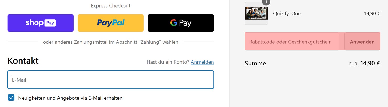 wie ist ein Quizify Gutscheincode einzulösen