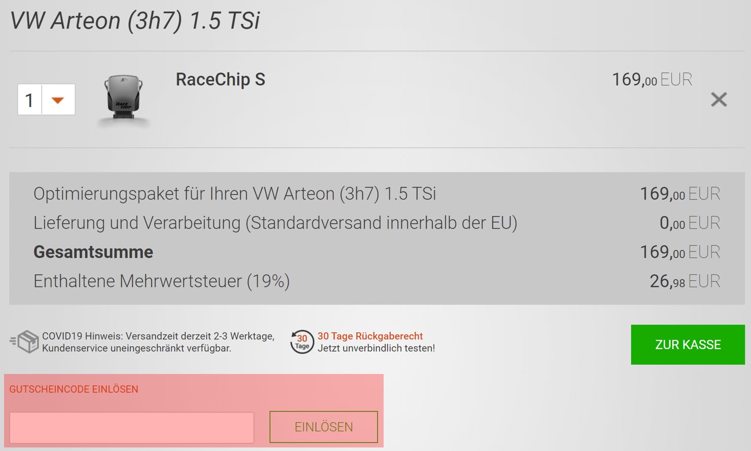 wie ist ein racechip Gutscheincode einzulösen