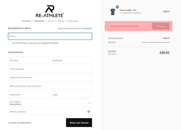 wie ist ein Re-athlete Gutscheincode einzulösen