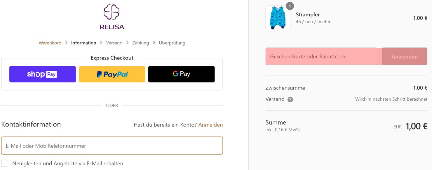 wie ist ein RELISA Kindermode Gutscheincode einzulösen