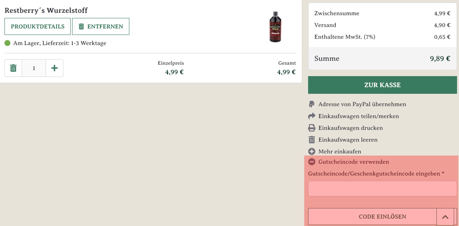 wie ist ein Restberry Gutscheincode einzulösen