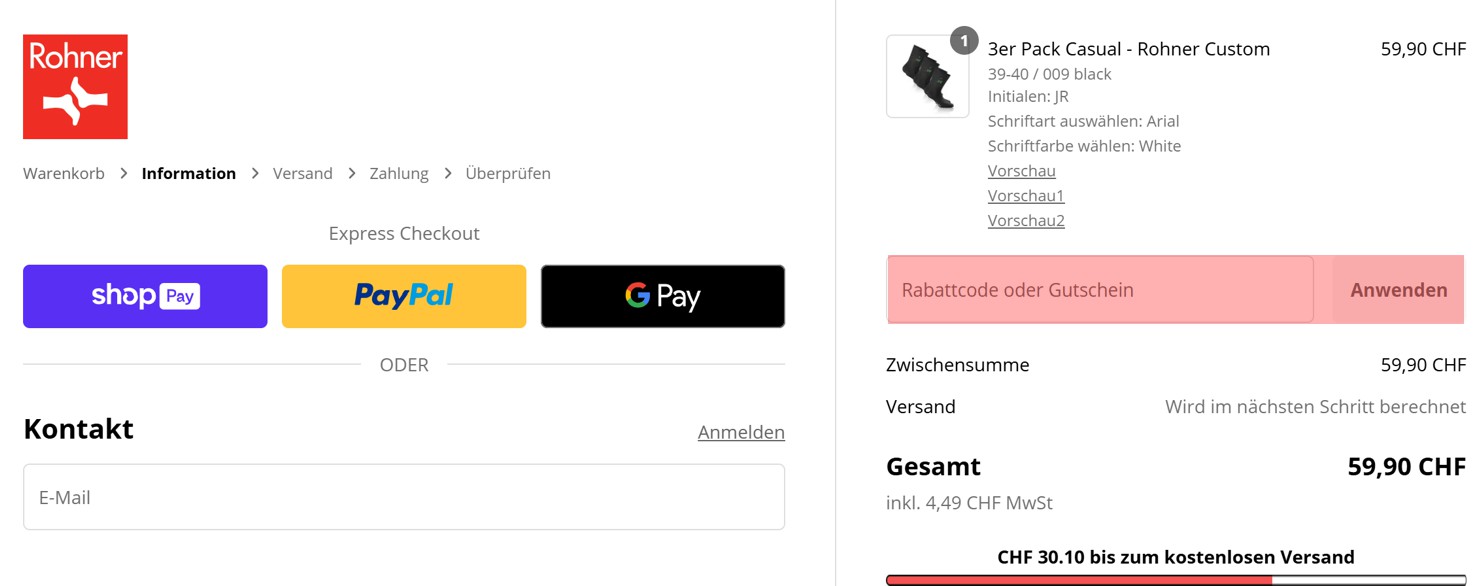 wie ist ein Rohner Socks Gutscheincode einzulösen