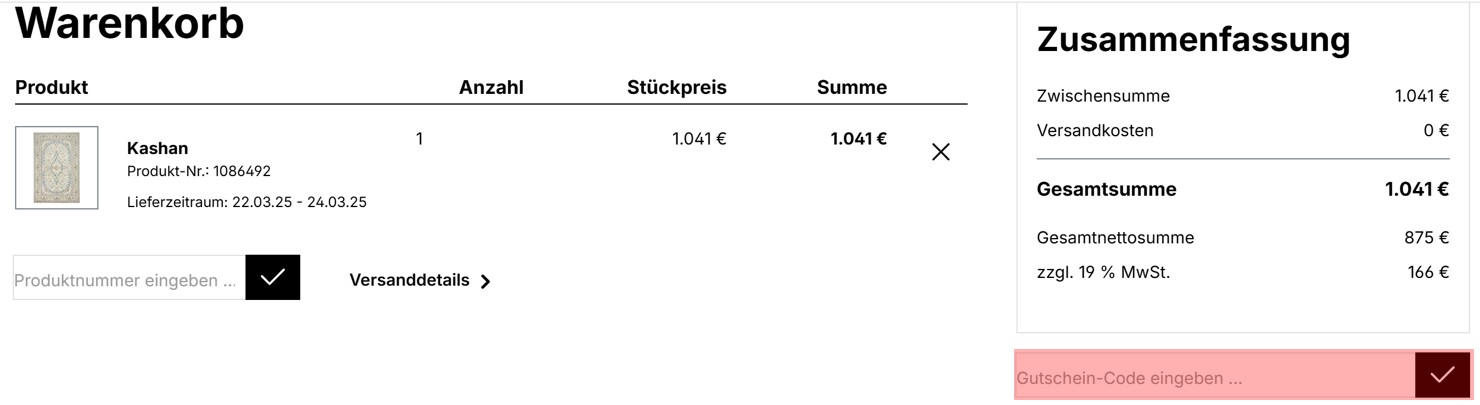 wie ist ein Rugway  Gutscheincode einzulösen